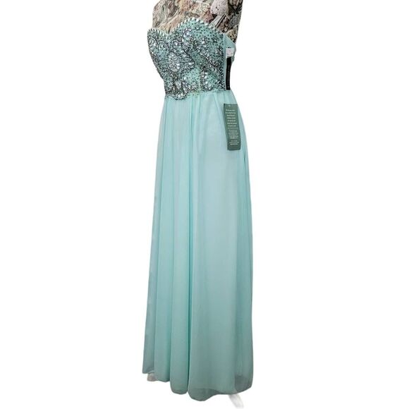 Formal Rhinestone Strapless Sparkle Blue Flowy Gown Long Maxi Dress BRAND NEW! - Picture 7 of 16